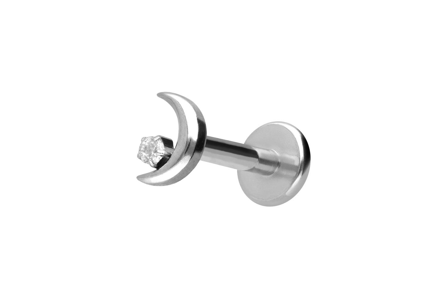 Titan Labret Piercing mit Push Fit MOND + KRISTALL